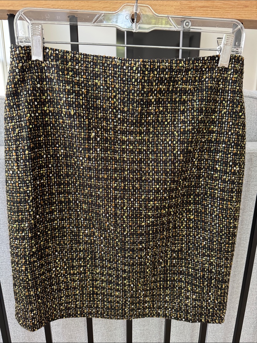 Chaus Black Tweed Pencil Skirt with Yellow Accent